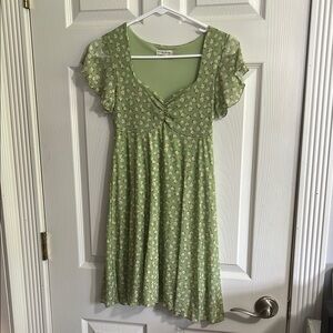 See You Monday Green Smocked Flutter Sleeve Mini Dress
